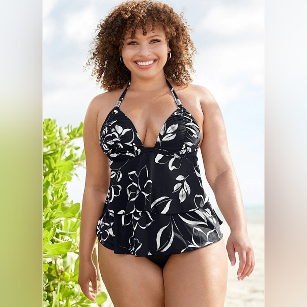 VENUS Ruched Goddess Tankini Top - Nighttime Blooms, Size 14